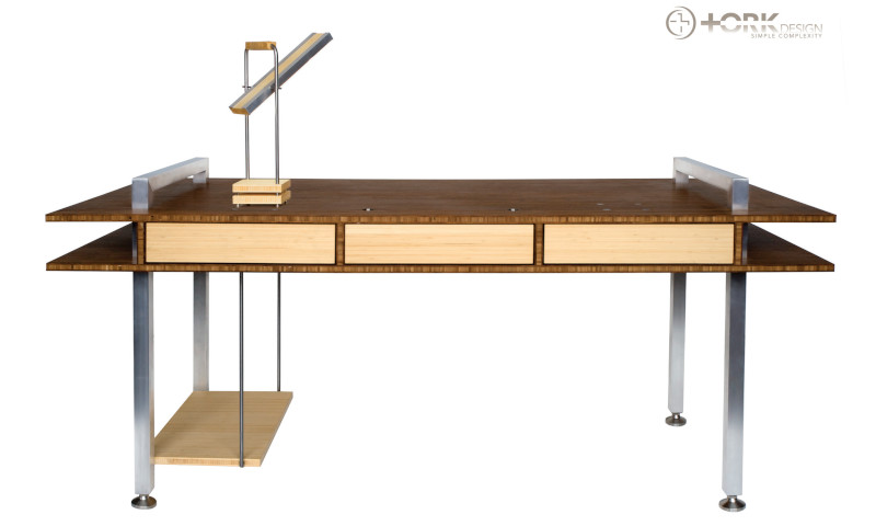 Desk design featuring natural edge grain plywood