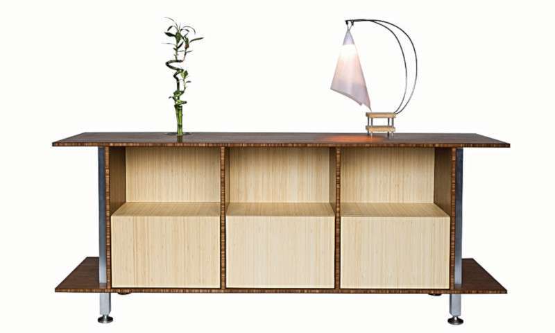 Desk design featuring natural edge grain plywood