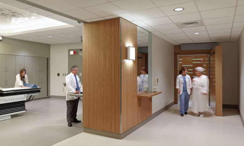 Healthcare facility featuring edge grain amber plywood