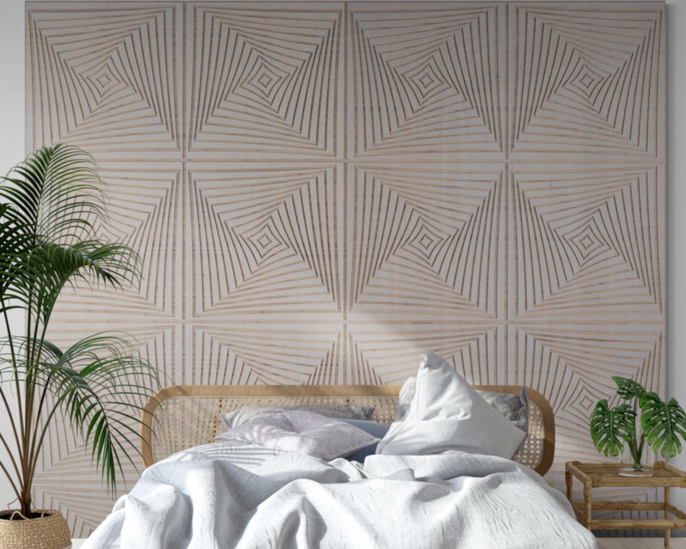 bed with Fog wall paneling